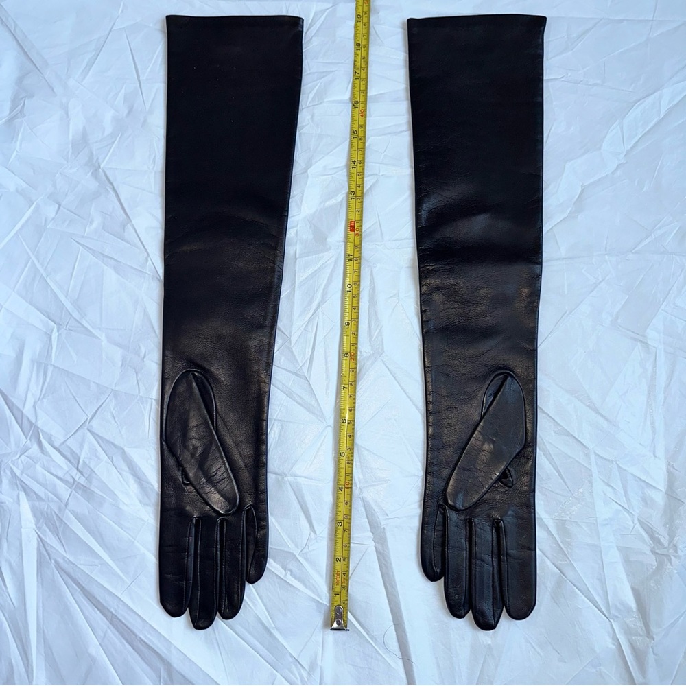 NWT Antonella Ferrante LEATHER GLOVES 16BT OPERA LENGTH LINED 100% SILK